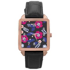 Vector Seamless Flower And Leaves Pattern Rose Gold Leather Watch  by Sobalvarro