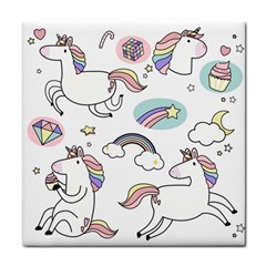 Cute Unicorns With Magical Elements Vector Tile Coaster by Sobalvarro