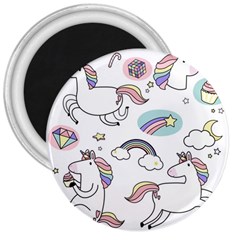 Cute Unicorns With Magical Elements Vector 3  Magnets by Sobalvarro