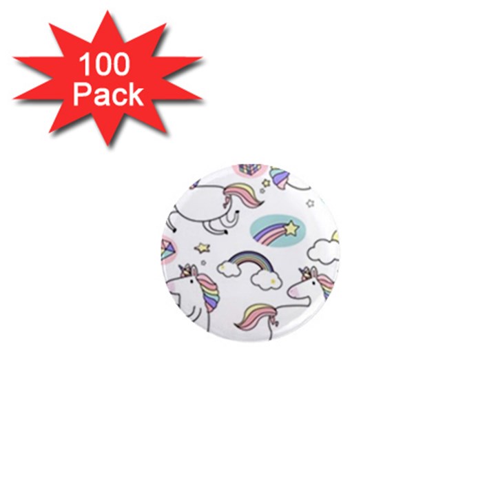 Cute Unicorns With Magical Elements Vector 1  Mini Magnets (100 pack) 