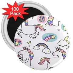 Cute Unicorns With Magical Elements Vector 3  Magnets (100 Pack) by Sobalvarro