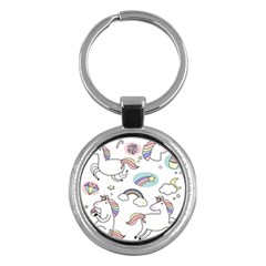 Cute Unicorns With Magical Elements Vector Key Chain (round) by Sobalvarro