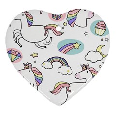 Cute Unicorns With Magical Elements Vector Heart Ornament (two Sides) by Sobalvarro