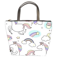 Cute Unicorns With Magical Elements Vector Bucket Bag by Sobalvarro