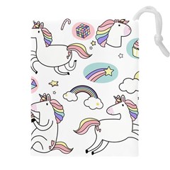 Cute Unicorns With Magical Elements Vector Drawstring Pouch (4xl) by Sobalvarro