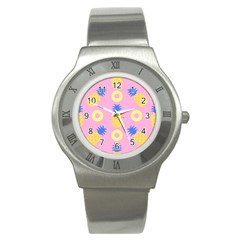 Pop Art Pineapple Seamless Pattern Vector Stainless Steel Watch by Sobalvarro