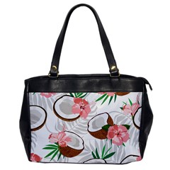 Seamless Pattern Coconut Piece Palm Leaves With Pink Hibiscus Oversize Office Handbag by Vaneshart