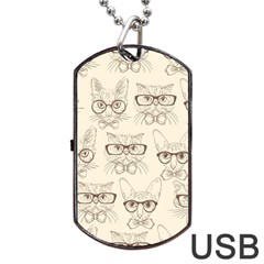 Seamless Pattern Hand Drawn Cats With Hipster Accessories Dog Tag Usb Flash (one Side)