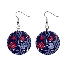 Abstract Seamless Pattern With Colorful Tropical Leaves Flowers Purple Mini Button Earrings