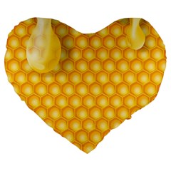 Abstract Honeycomb Background With Realistic Transparent Honey Drop Large 19  Premium Heart Shape Cushions by Vaneshart