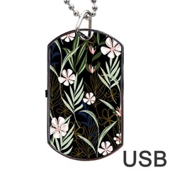 Trending Abstract Seamless Pattern With Colorful Tropical Leaves Plants Black Background Dog Tag Usb Flash (one Side)