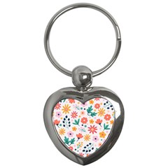 Flat Colorful Flowers Leaves Background Key Chain (heart) by Vaneshart