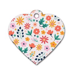 Flat Colorful Flowers Leaves Background Dog Tag Heart (one Side) by Vaneshart