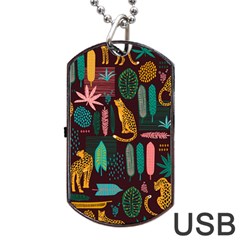 Vector Seamless Pattern With Leopards Dog Tag Usb Flash (one Side)