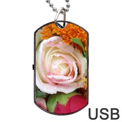 Floral Bouquet Orange Pink Rose Dog Tag Usb Flash (one Side) by yoursparklingshop