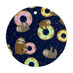 Cute Sloth With Sweet Doughnuts Round Ornament (two Sides) by Sobalvarro