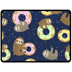 Cute Sloth With Sweet Doughnuts Fleece Blanket (large)  by Sobalvarro
