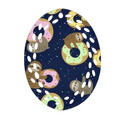 Cute Sloth With Sweet Doughnuts Ornament (oval Filigree) by Sobalvarro