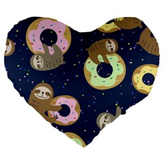 Cute Sloth With Sweet Doughnuts Large 19  Premium Heart Shape Cushions by Sobalvarro