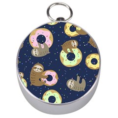 Cute Sloth With Sweet Doughnuts Silver Compasses by Sobalvarro
