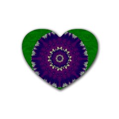 Mandala In Leaves,on Beautiful Leaves In Bohemian Style Rubber Coaster (heart)  by pepitasart