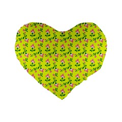 Carnation Pattern Yellow Standard 16  Premium Flano Heart Shape Cushions by snowwhitegirl