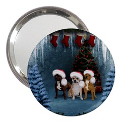 Christmas, Cute Dogs With Christmas Hat 3  Handbag Mirrors by FantasyWorld7