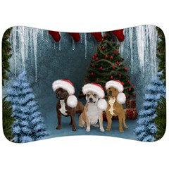 Christmas, Cute Dogs With Christmas Hat Velour Seat Head Rest Cushion by FantasyWorld7