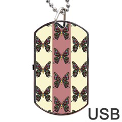 Butterflies Pink Old Old Texture Dog Tag Usb Flash (one Side)