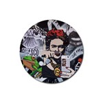 Frida Kahlo brick wall graffiti urban art with grunge eye and frog  Rubber Coaster (Round)  Front