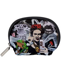 Frida Kahlo Brick Wall Graffiti Urban Art With Grunge Eye And Frog  Accessory Pouch (small) by snek