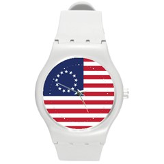 Betsy Ross Flag Usa America United States 1777 Thirteen Colonies Vertical Round Plastic Sport Watch (m) by snek