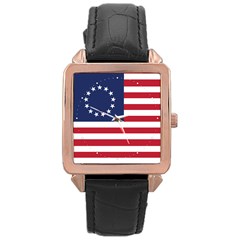 Betsy Ross Flag Usa America United States 1777 Thirteen Colonies Vertical Rose Gold Leather Watch  by snek
