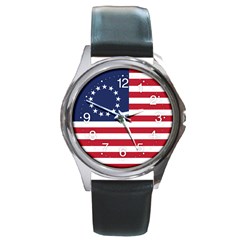 Betsy Ross Flag Usa America United States 1777 Thirteen Colonies Maga Round Metal Watch by snek