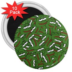 Pepe The Frog Face Pattern Green Kekistan Meme 3  Magnets (10 Pack)  by snek