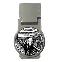 The Scream Edvard Munch 1893 Original Lithography Black And White Engraving Money Clips (round)  by snek
