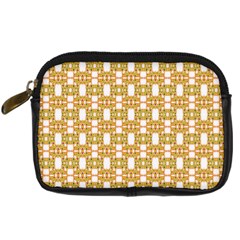 Yellow  White  Abstract Pattern Digital Camera Leather Case by BrightVibesDesign