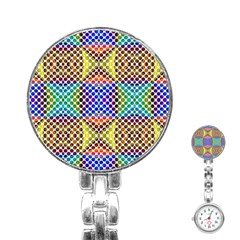 Colorful Circle Abstract White Brown Blue Yellow Stainless Steel Nurses Watch by BrightVibesDesign