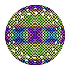 Bright  Circle Abstract Black Yellow Purple Green Blue Round Filigree Ornament (two Sides) by BrightVibesDesign
