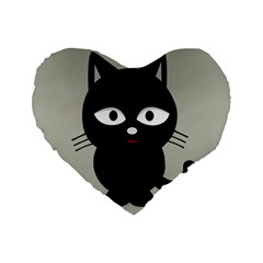 Cat Pet Cute Black Animal Standard 16  Premium Flano Heart Shape Cushions