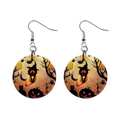 Funny Halloween Design, Pumpkin, Cat, Owl And Crow Mini Button Earrings by FantasyWorld7