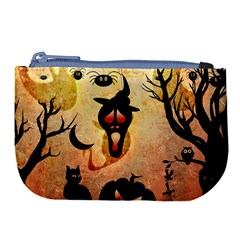 Funny Halloween Design, Pumpkin, Cat, Owl And Crow Large Coin Purse by FantasyWorld7