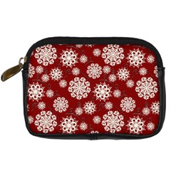 Snowflakes On Red Digital Camera Leather Case by bloomingvinedesign