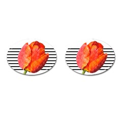 Tulip Watercolor Red And Black Stripes Cufflinks (oval) by picsaspassion