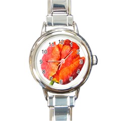 Spring Tulip Red Watercolor Aquarel Round Italian Charm Watch by picsaspassion
