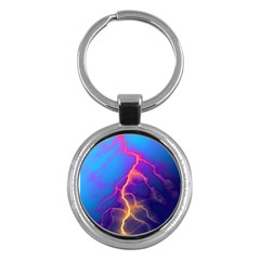 Blue Lightning Colorful Digital Art Key Chain (round) by picsaspassion