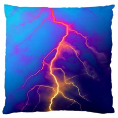 Blue Lightning Colorful Digital Art Large Cushion Case (one Side) by picsaspassion