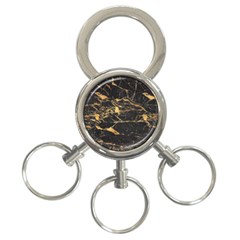 Black Marble Texture With Gold Veins Floor Background Print Luxuous Real Marble 3-ring Key Chain by genx