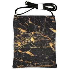 Black Marble Texture With Gold Veins Floor Background Print Luxuous Real Marble Shoulder Sling Bag by genx