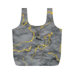 Marble Neon Retro Light Gray With Gold Yellow Veins Texture Floor Background Retro Neon 80s Style Neon Colors Print Luxuous Real Marble Full Print Recycle Bag (m) by genx